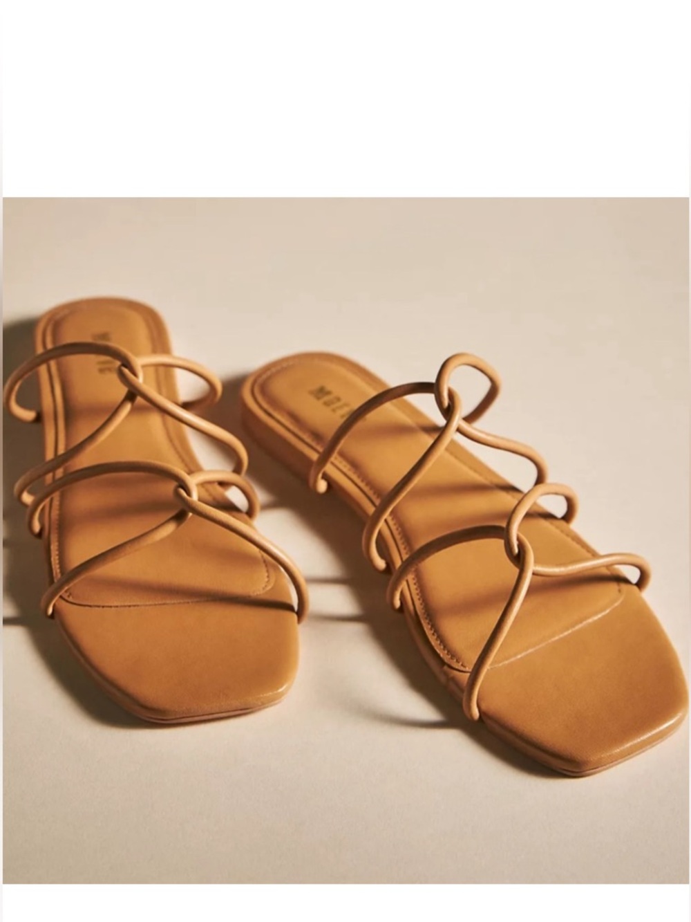 Maeve Anthropologie Strappy Sandals Tan Leather Slide Square Toe Size 9